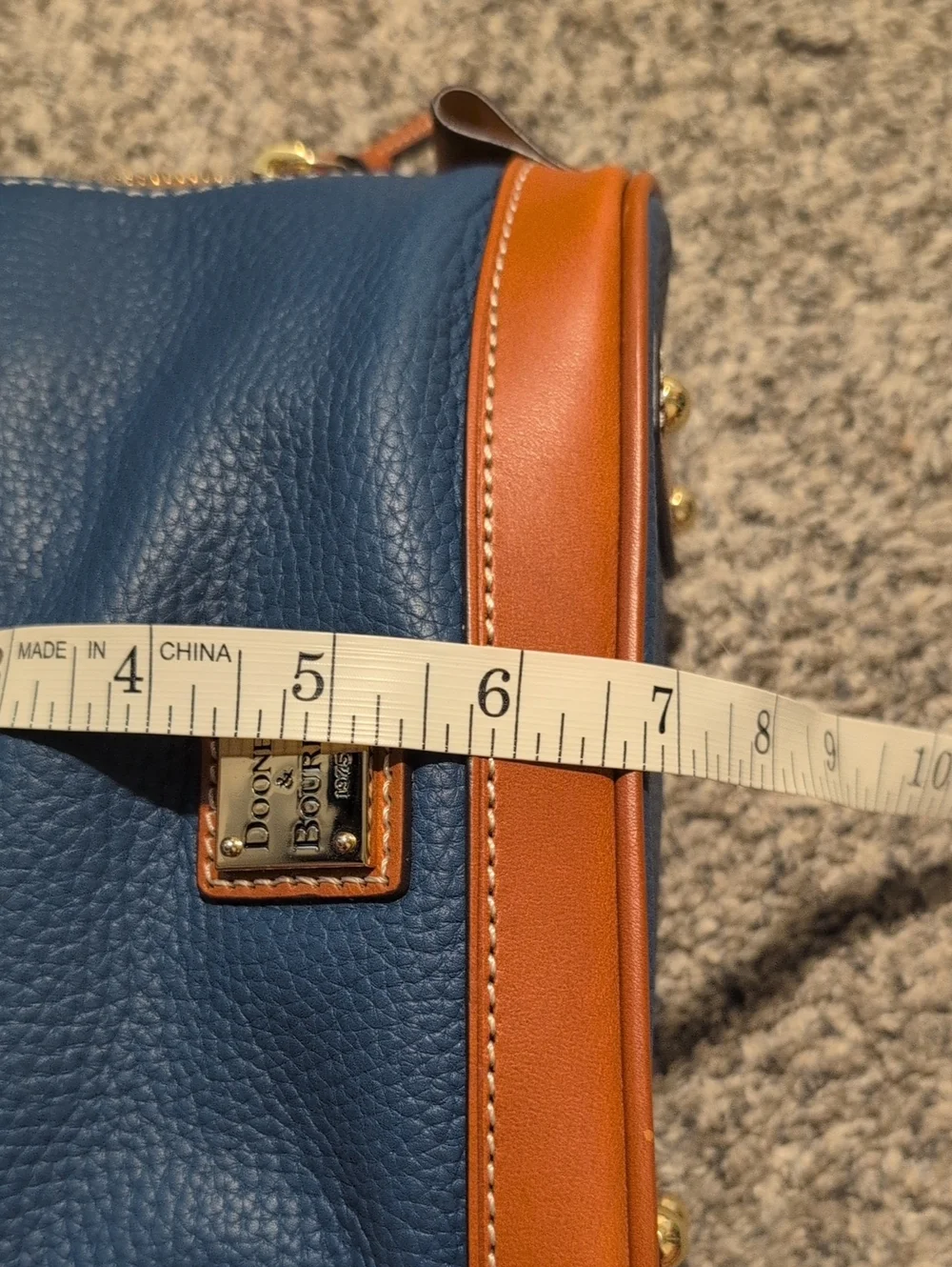 Dooney & Bourke Blue Pebbled Leather Satchel with Tan Trim